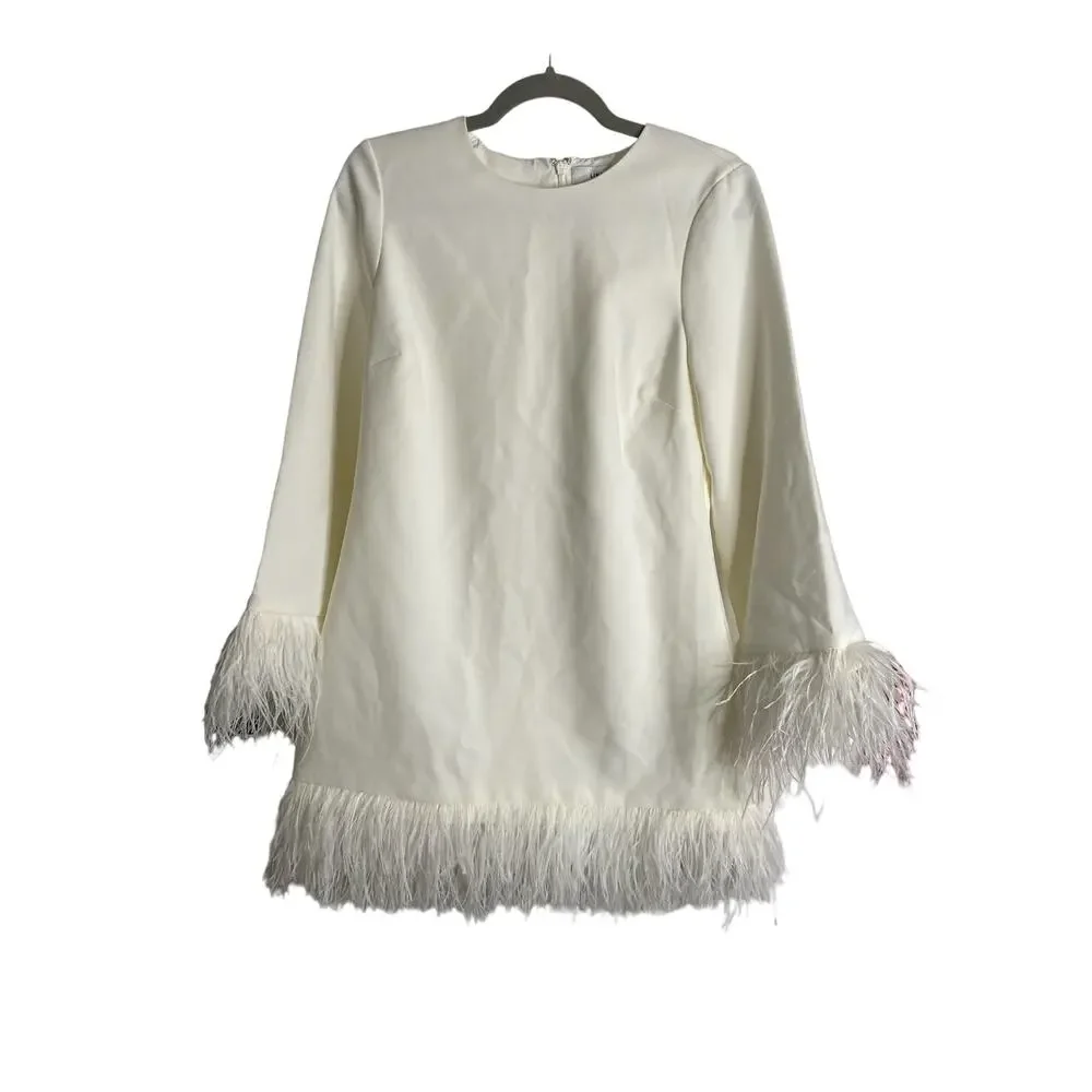 Likely Marullo Mini Sheath Dress Long Sleeve Ostrich Feather Detail Bridal 8 - Picture 4 of 9